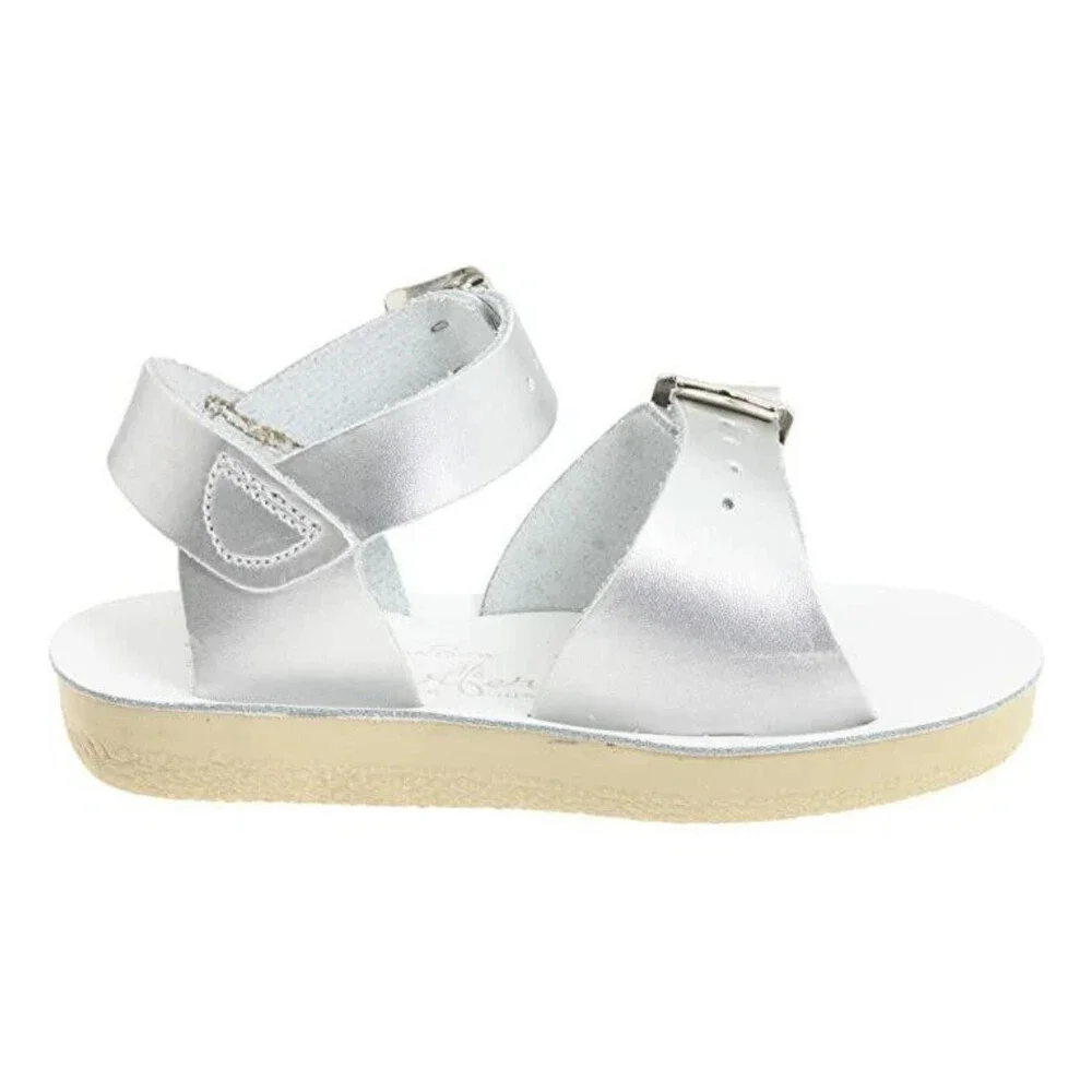 Salt Water Sun-San Sandals Girls US 2 M Silver Leather Open Toe Strappy Hawk3371
